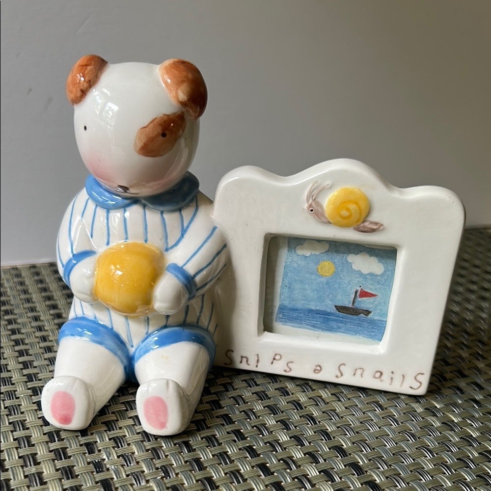 Vintage 1990s CHARPENTE Ceramic frame w/ puppy holding ball
